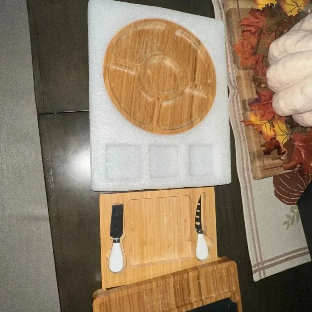 Large bamboo charcuterie board set with accessories